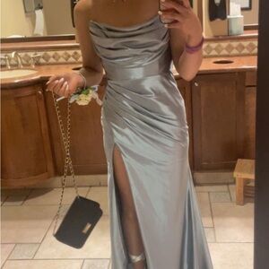 Strapless Silver Evening Dress